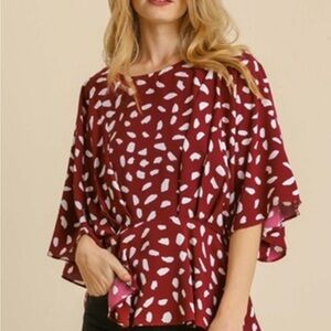 Umgee Elegant Burgundy Polka Dot Women's Top